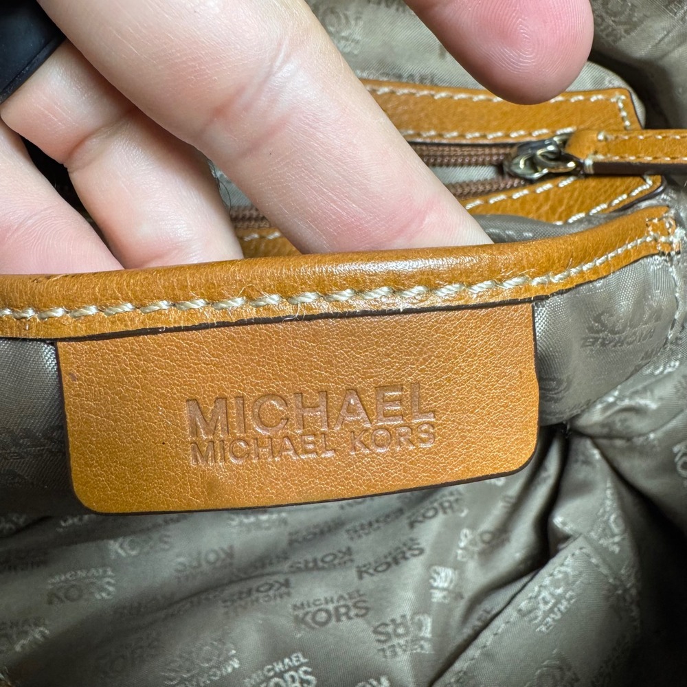 Michael Kors Uptown Astor Brown Leather Studded Satchel Bag Gold Chain Strap - Picture 8 of 8